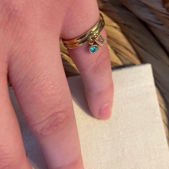 Emma & Chloe Divya Rings- 2 Gold Rings with Dangling Gems Trendy French NEW NWT - Picture 11 of 12